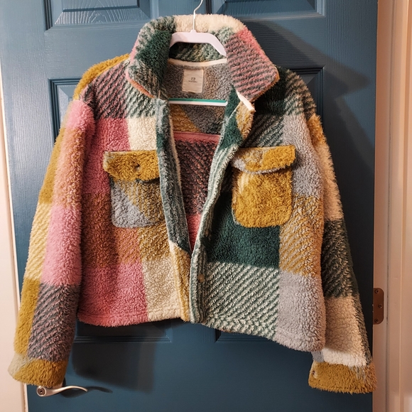 Thread Supply Colorful Button Up Plaid Sherpa Jacket Medium - Picture 5 of 9